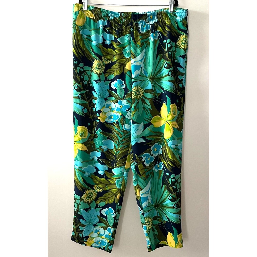 Talbots Women’s XL Pull On Pants Tropical Floral Stretch Blue Green